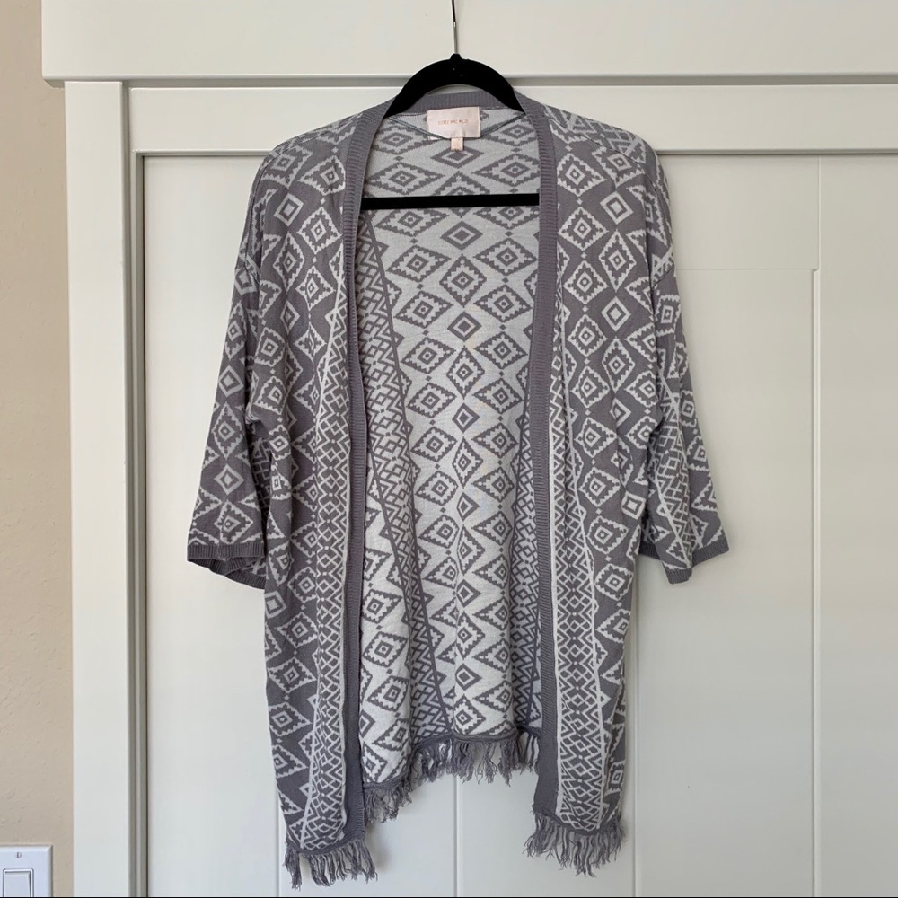 Boho Gray and White Print Cardigan Sweater Size M